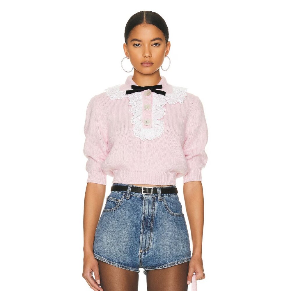 Alessandra Rich Pink Cropped Knit Top